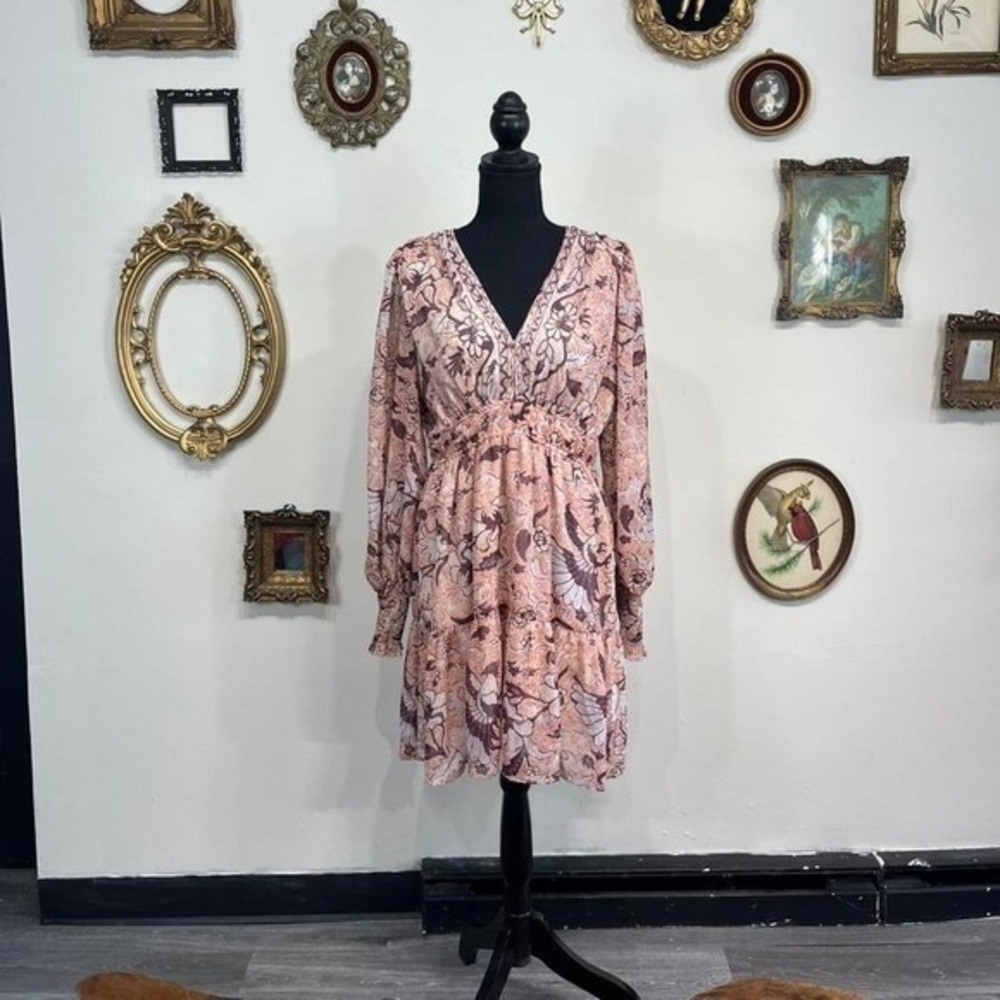 O.P.T Vintage-Inspired Blush Pink Floral Boho Dress – Size Medium